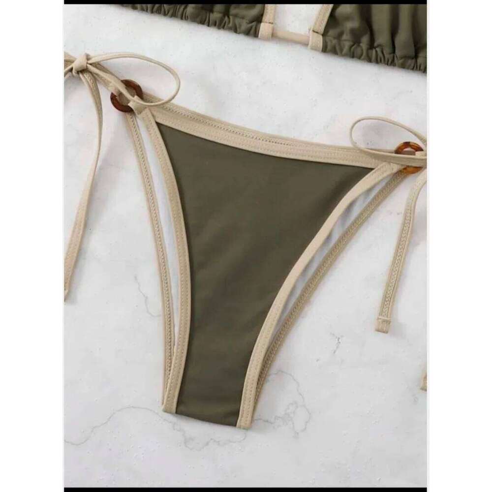 Women green halter micro ring string bikini sets two pieces tie thong swimsuit Swimwear bathing suit beach outfits biquini C260207