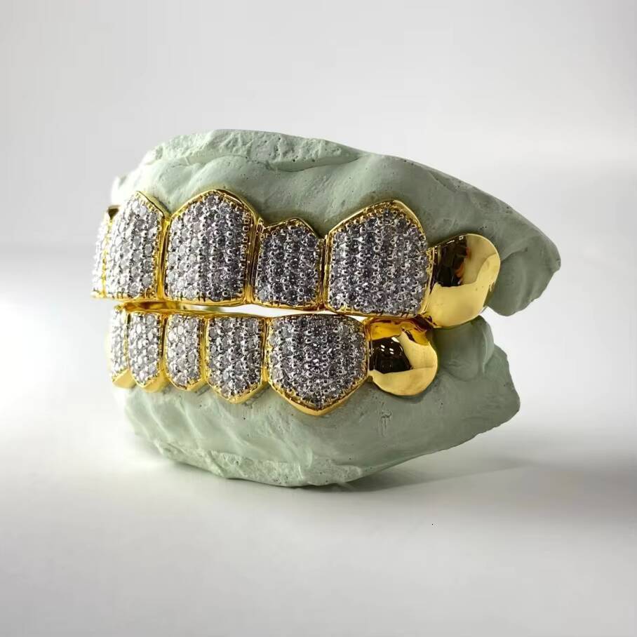 Custom Teeth Grillz Iced Out VVS Moissanite Diamond Honeycomb Setting S925 Silver with Solid End Caps Hip Jewelry