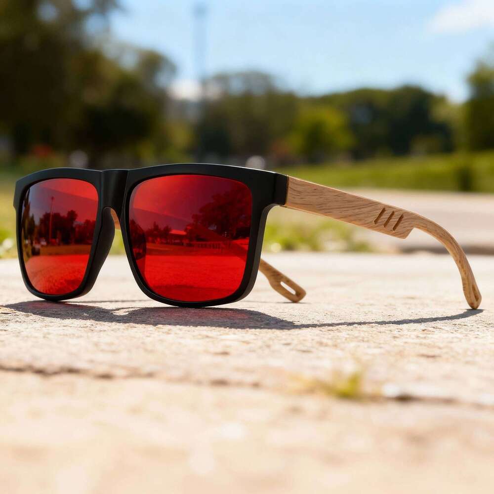 New Fashion Square Sunglasses - Wood Grain Spring Hinge, UV400 Unisex for Driving, Hiking & Travel Y260207