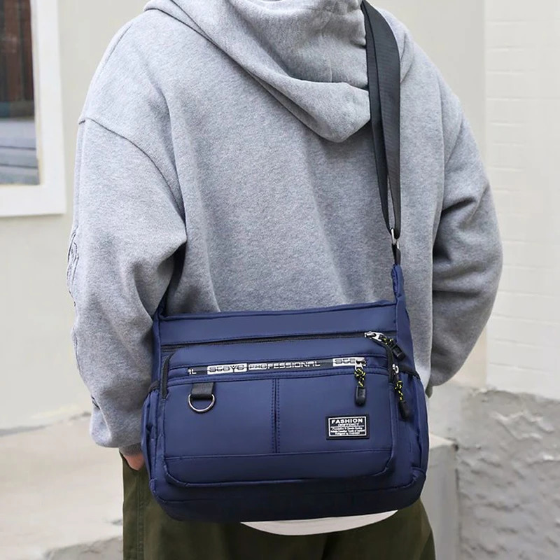Mens crossbody bag with multilayered pockets adjustable shoulder strap business singleshoulder w251218