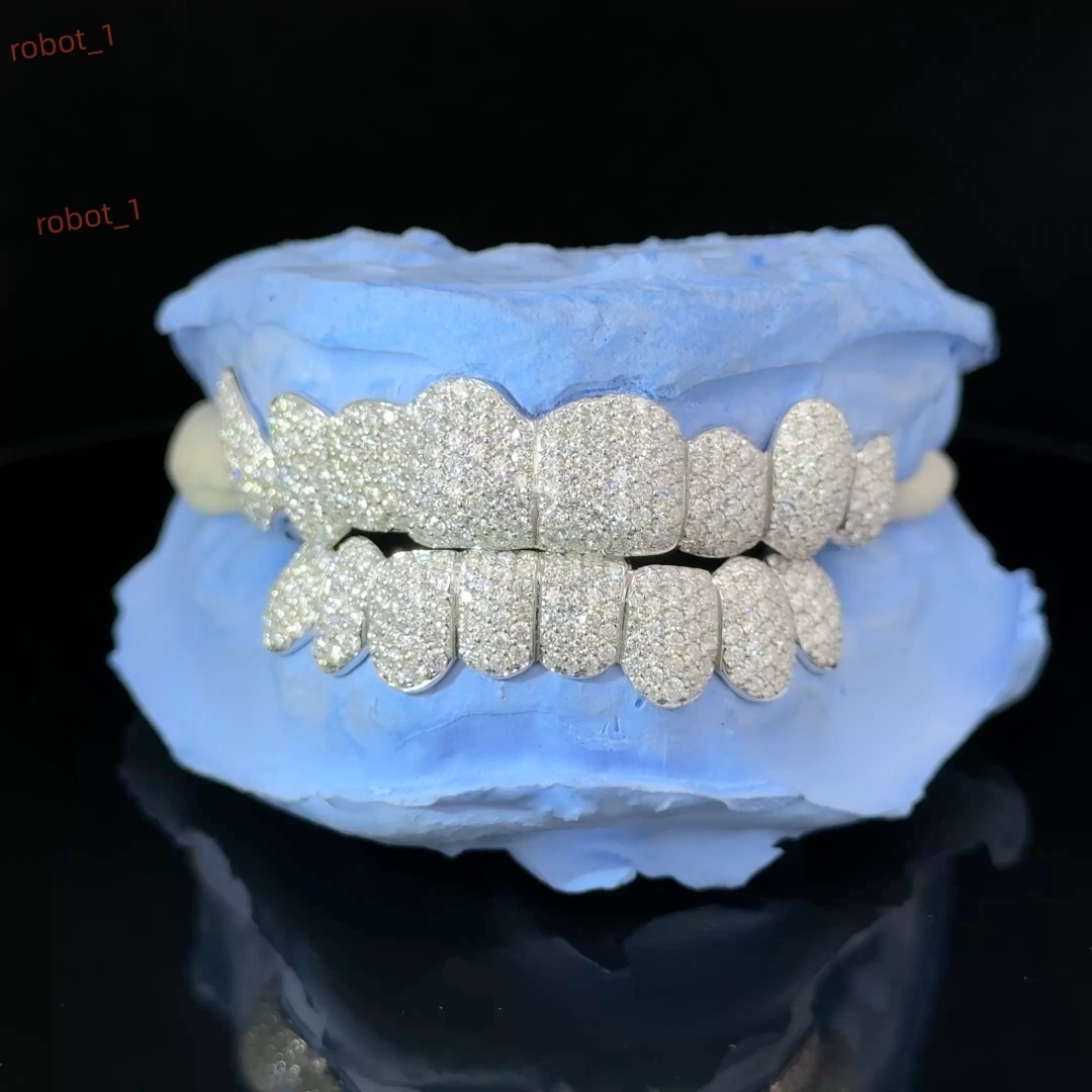 925 Sterling Silver Moissanite Diamond Teeth Grillz Custom Hip Hop Design Gold for Wedding Gift Engagement-Wholesale Price