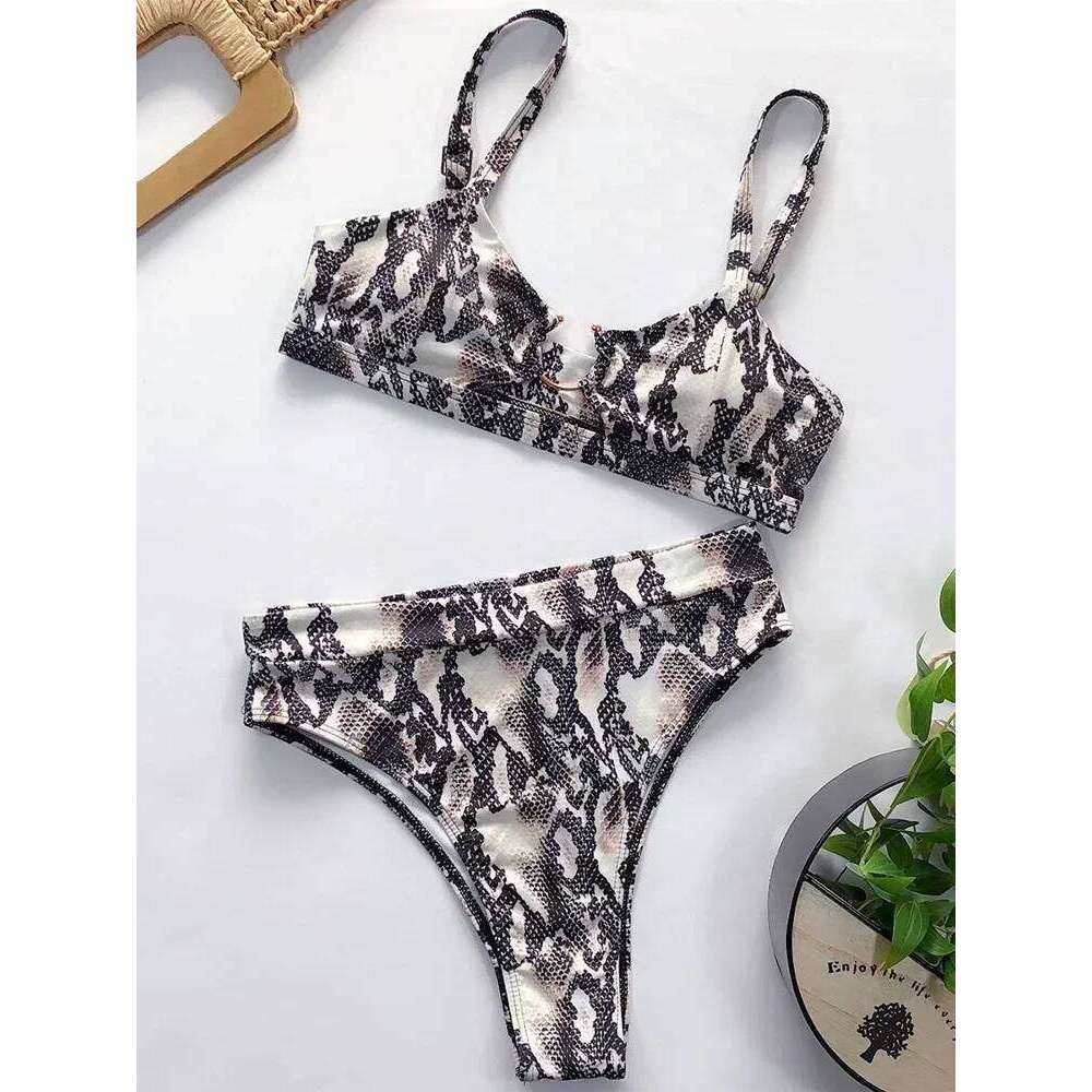 Sexy Snake Printed Female Swimsuit High Waist Women Swimwear Two-pieces Bikini Set Hollow Out Bathing Suit Swim Wear Lady C260207