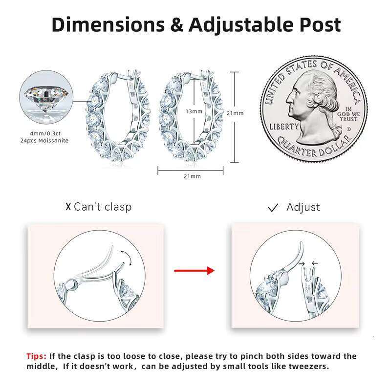 Luxury Hoops Sparking Full 3Mm 4Mm Moissanite Earrings Solid Silver 925 Huggie Wedding Engagement Jewelry Gifts For Women