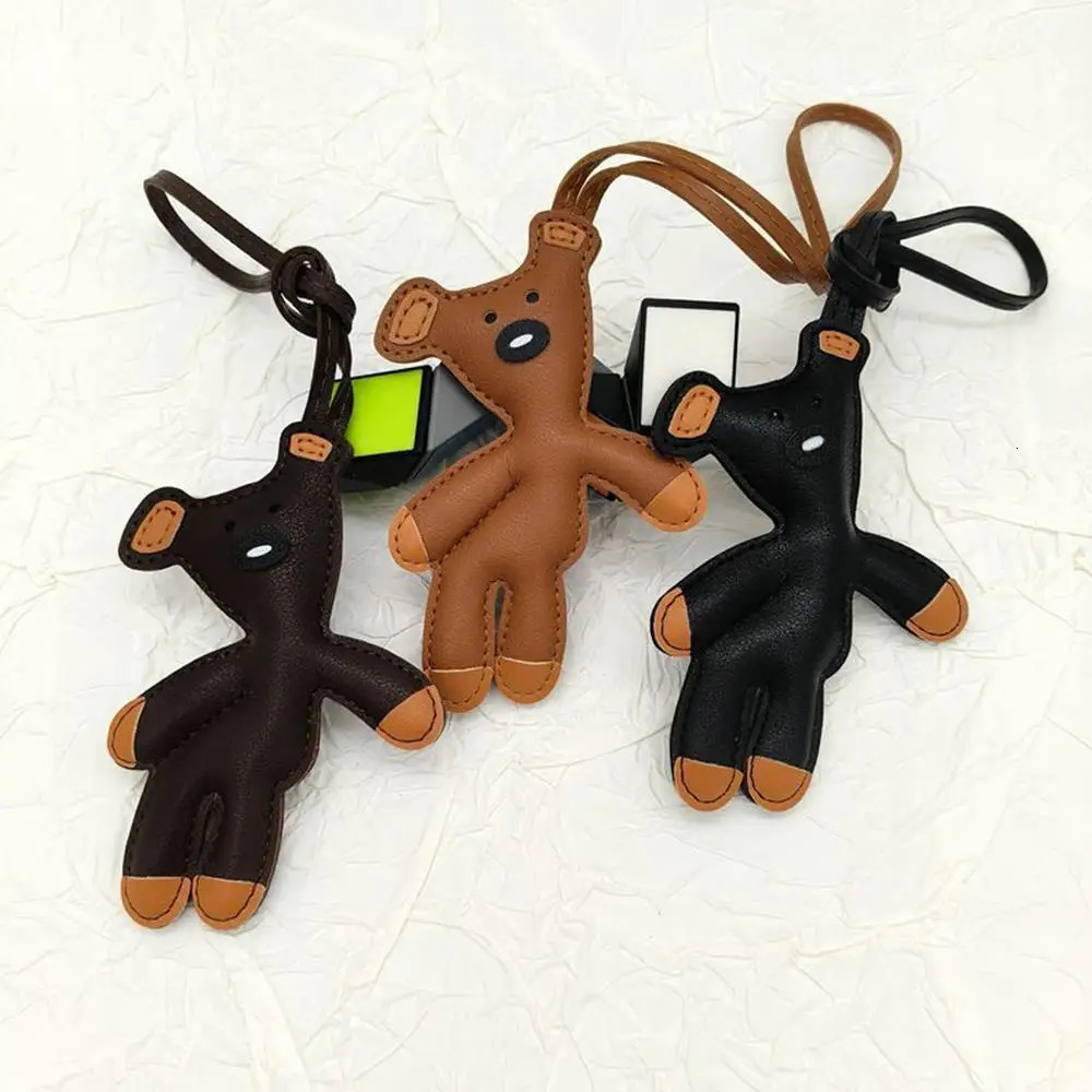 Mini Bear Keychain PU Leather Animals Keyring Hanging Ornament Backpack Handbag Charm Gift For Men Women Korean Bag Charms Y2k 260130