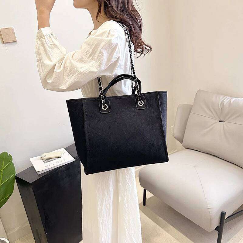Fashion Simple Handbags Canvas Casual Large Capacity Chain Zipper Women's Shoulder Tote Bag For Commute Shopping C260207