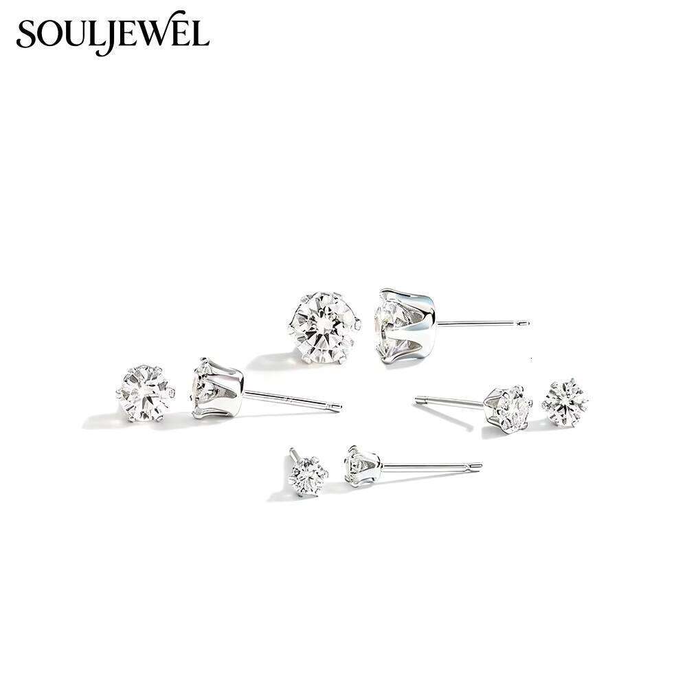 925 Sterling Silver Rhodium Plated Moissanite Solitaire Stud Earrings Sculpted Six Claw Flower Setting GRA Certified Women's
