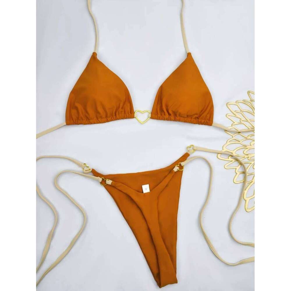 New Solid Color White Bikini Women suit Low Waist Lace-up Fashionable Swimsuit Two-piece Set C260207