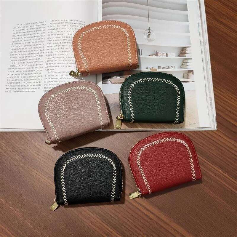 Multi Slot Holder Vintage Women Small Business Bank Credit Card Bag Coin Pouch Solid Leather Zipper Wallet Y260206