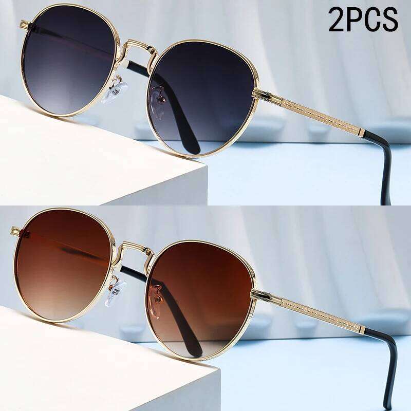 2PCS New Model Metal-framed Sunglasses, Trendy Fashionable, With Oval Shape And Stylish Design.2403 Y260207