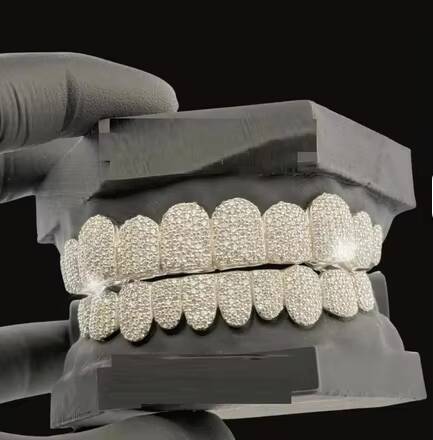 Pass Diamond Tester 925 Sterling Silver Rhodium Plated Grills VVS Moissanite Iced Hip Hop Mens Grillz Teeth Brilliant Cut