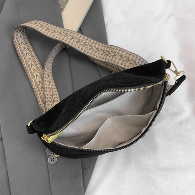 Womens Waist Bag Multi-pocket Street Fanny Pack Faux Suede Chest Bag Fashion Wide Strap Crossbody Bag Retro Solid Shoulder Bags 260130