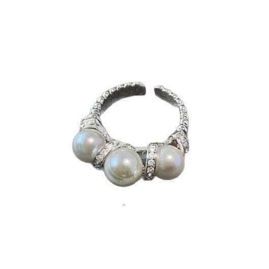 New French-style genuine gray pearl for women, Australian white, light luxury niche design, adjustable open ring