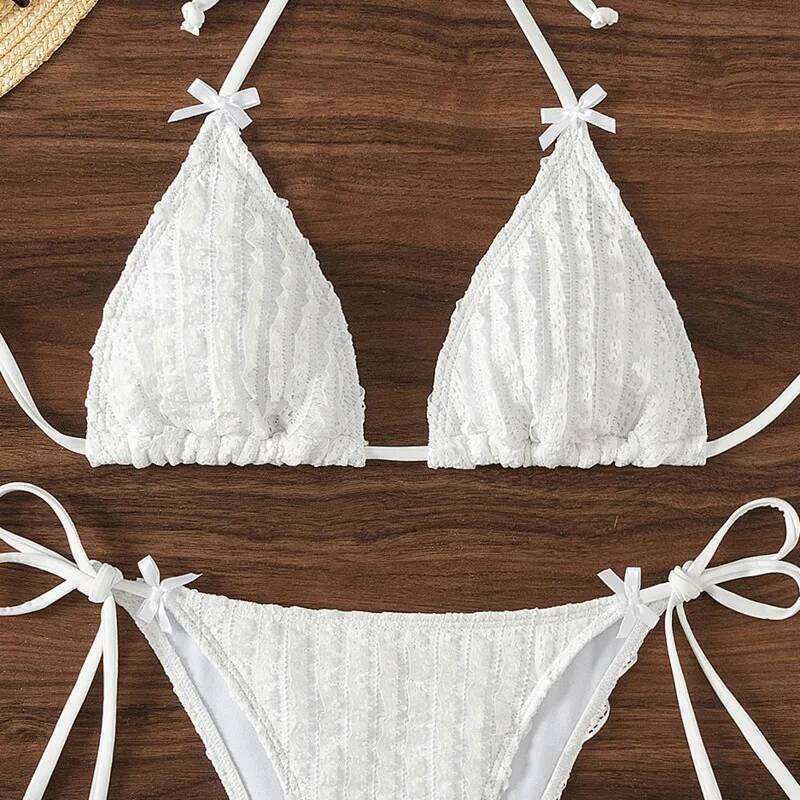 White Bow Sexy Bikinis Swimsuits Women Swimwear Push Up Female Beach Swim Wear Bathing Suits Brazilian Bikini Set Pool Bather C260207