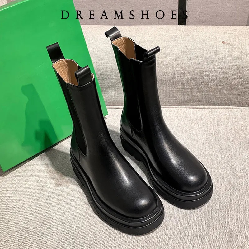 Winter Platform Cowboy Boot Shoes Fashion Slip On Mid Calf Bota Ladies Retro Mordern Bootties 260208