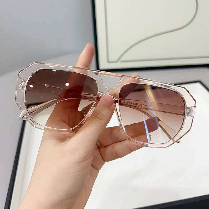 Vintage Square Sunglasses for Women Men Thick Frame Double Bridges Eyewear Female Polygon Sun Glasses Leopard Gafas De Sol Y260207