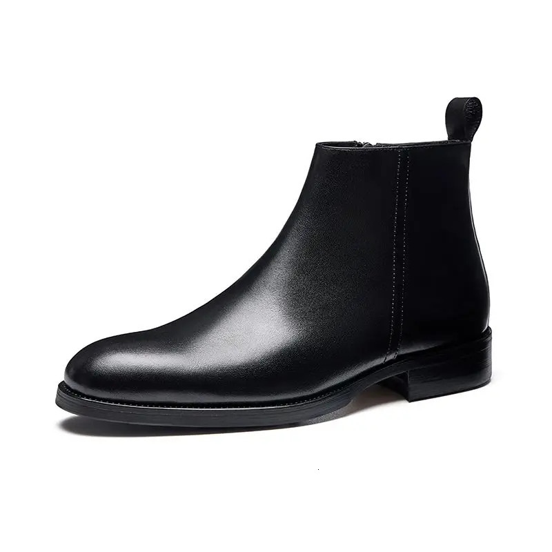High Top Mens Chelsea Boots Genuine Leather British Business Formal Dress Shoes Winter Autumn Cowhide 260208