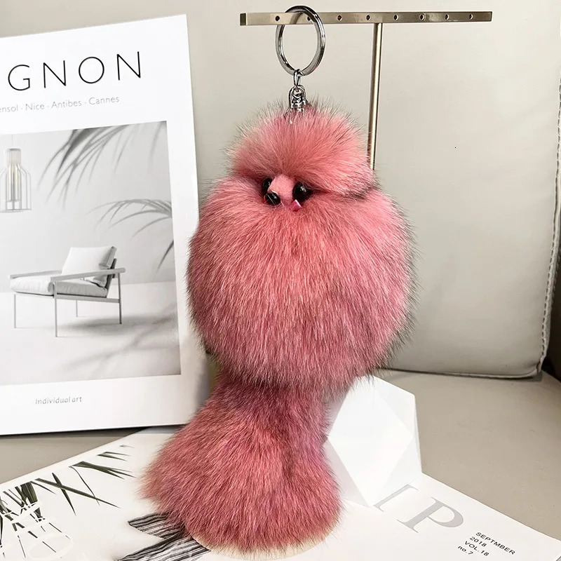 Cute Fluffy Bow-knot Fox Ball Key Chain Rings Pompom Real Fox Fur Charm Keychain Car Bag Key Ring Women Jewelry 260107