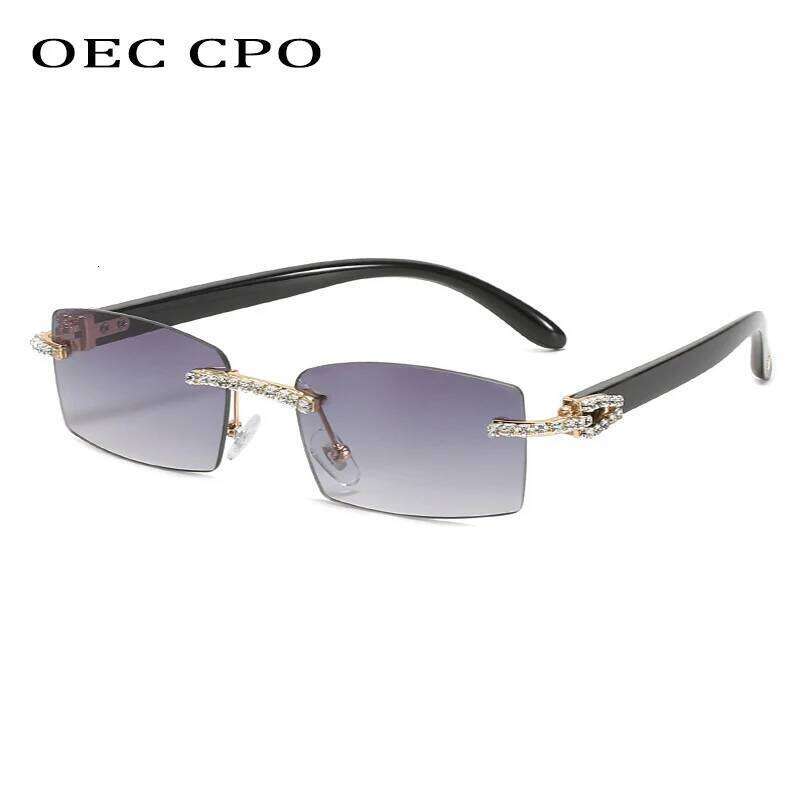 OEC CPO Rimless Diamond Sunglasses Women Vintage Rectangle Sun Glasses Female Shades Rhinestone Square Eyewear Gradient Colors Y260207
