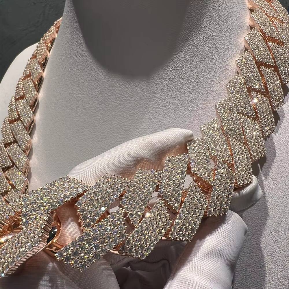 2026 Gorgeous Bulky Rose Gold Plated 24mm 4 Rows 925 Silver Iced Out Moissanite Cuban Link Chain