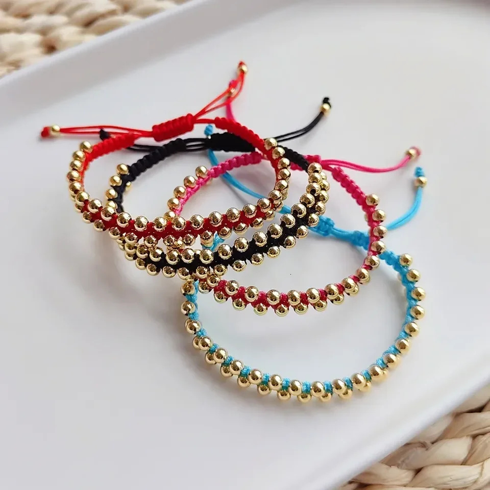 KKBEAD Handmade Braided Bracelet Jewelry for Women 4mm High Quality Gold Plated Beads Bracelets Bijoux Fashion Pulseras Femme 260202