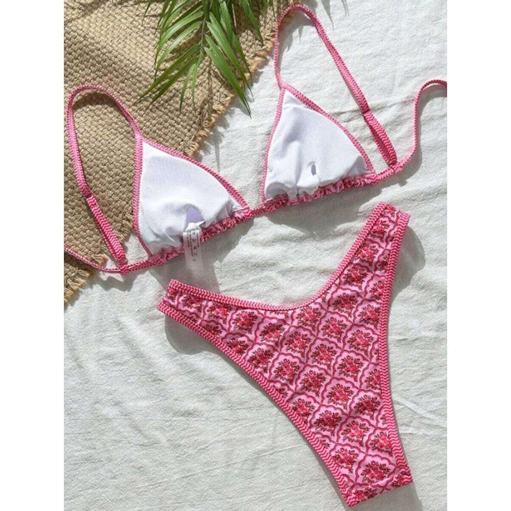 XS - L Floral Print Brazilian Women Swimwear Female Swimsuit Two-pieces Bikini Set Bather Bathing Suit Swim Beachwear C260207