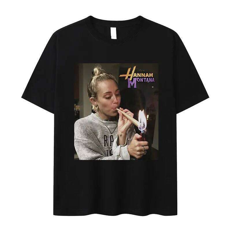 Miley Cyrus Funny Smoking T Shirt Hannah Montana Aesthetic Vintage T-shirt Men Women Summer Oversized Cotton Tshirt Tops Clothes C260207