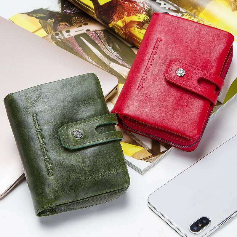 Contact'S Genuine Leather Short Wallet Fashion Small Coin Purse Zipper Hasp Card Holder Wallets for Women Portfel Damski Y260206