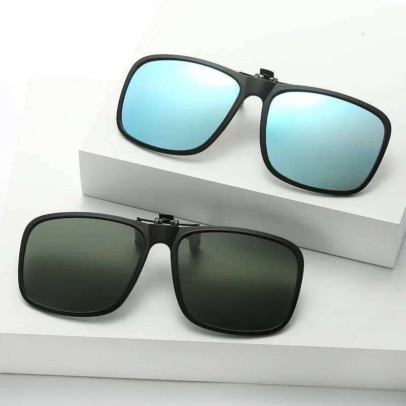 Polarized Square Men Clip On Glasses Flip-up Frames Sunglasses Covers Blue Night Vision Color Lens 2024 Y260207
