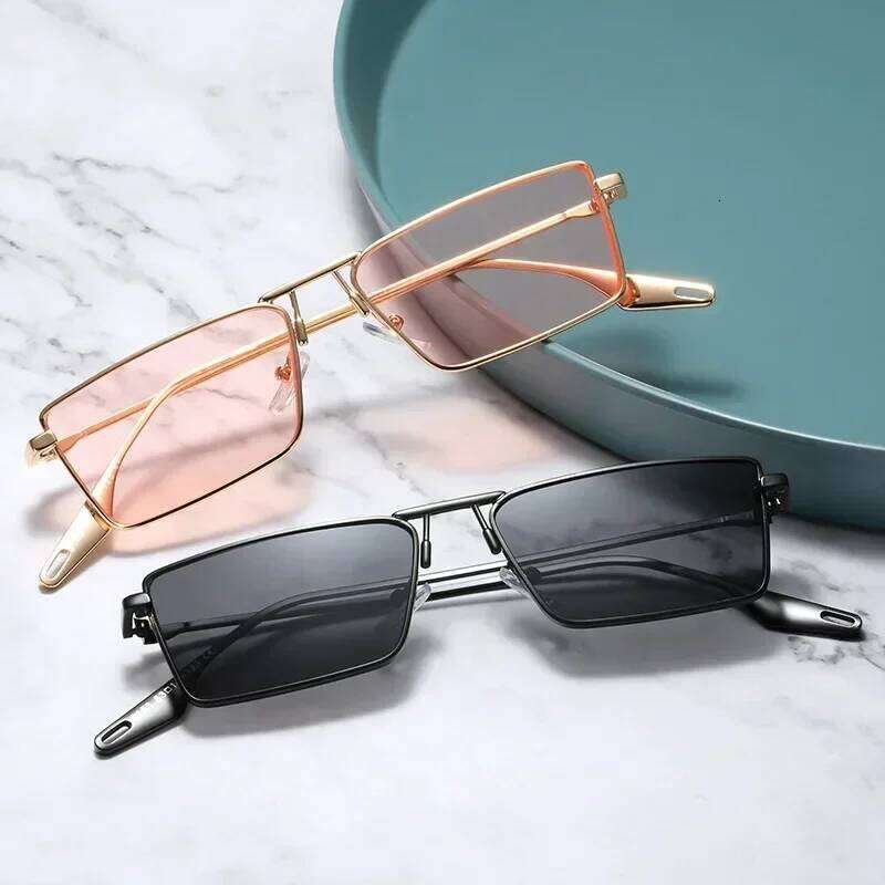 Vintage Narrow Small Sunglasses Women Luxury Brand Metal Frame Sun Glasses Rectangle Driving Eyeglasses Fishing Eyewear Men 2023 Y260207