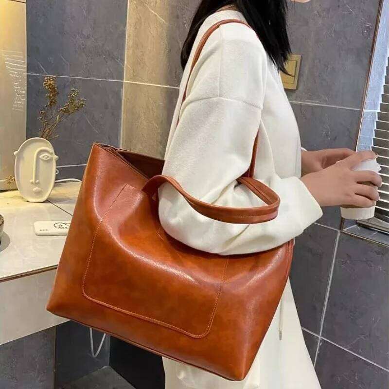2025 New Fashion Handbag Women's Shoulder PU Leather Daily Leisure Shopping Commuter Large Capacity Laptop IPad Bag C260207