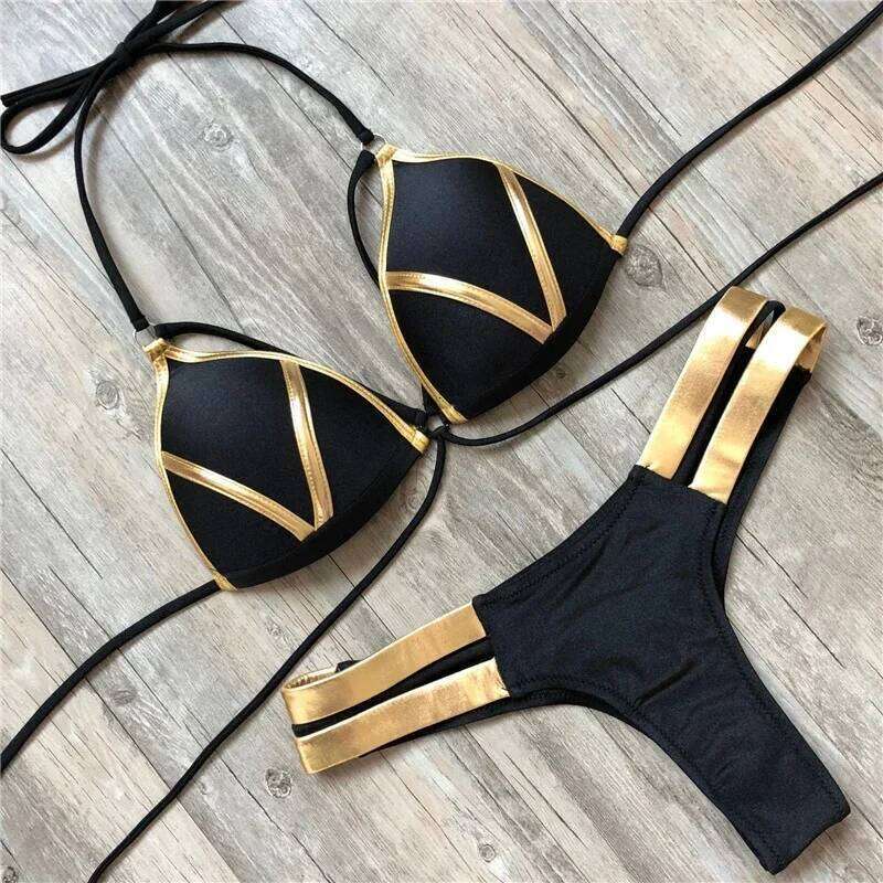 2024 New Red Swimwear Push Up Swimsuit Women Biquini Padded Bathing Suit Gold Stamping Brazilian Set Thong Sexy Bikini C260207