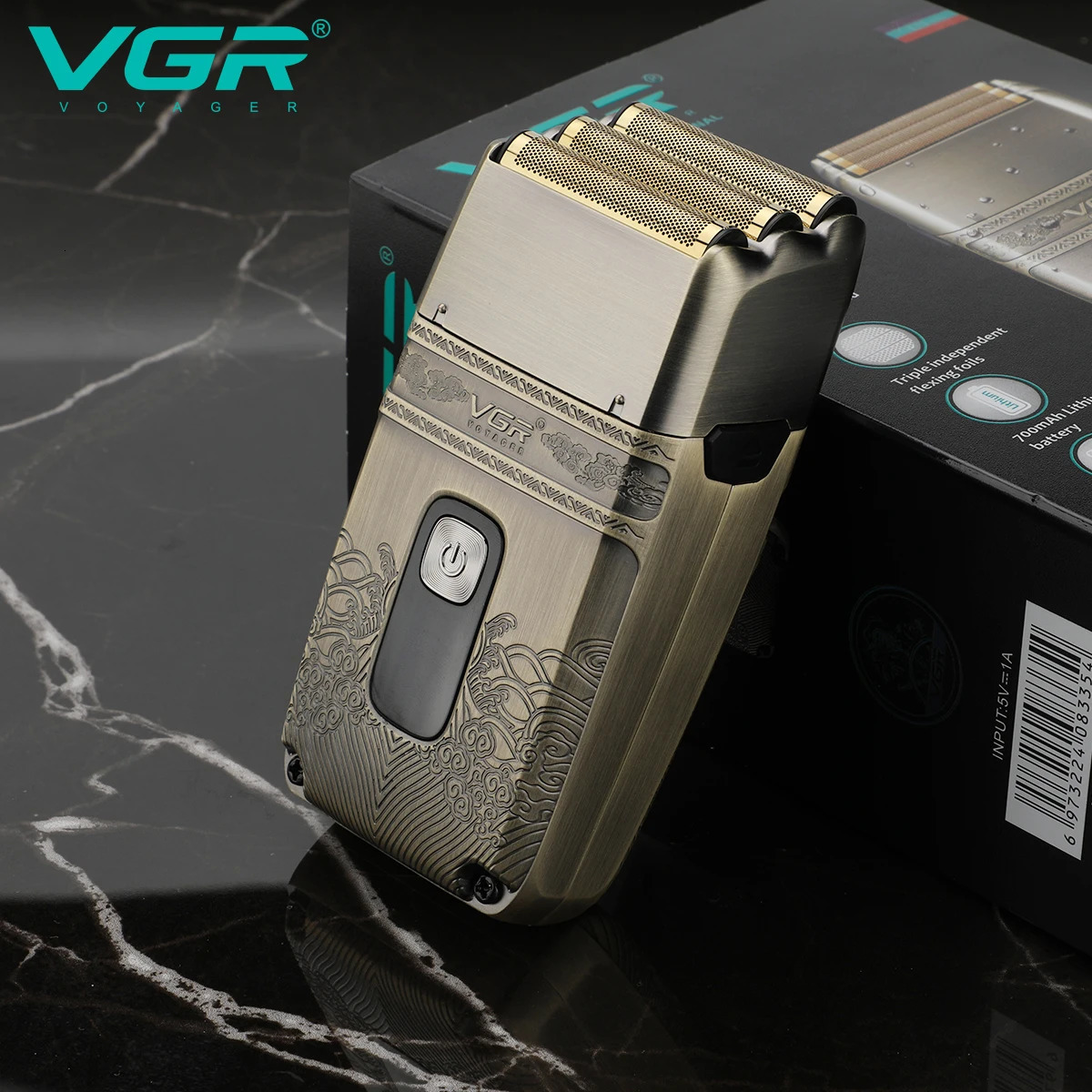VGR Electric Shaver Professional Shaver Metal Beard Trimmer Blade Triple Foil Shaver for Bald Head LED Display V-335 260126