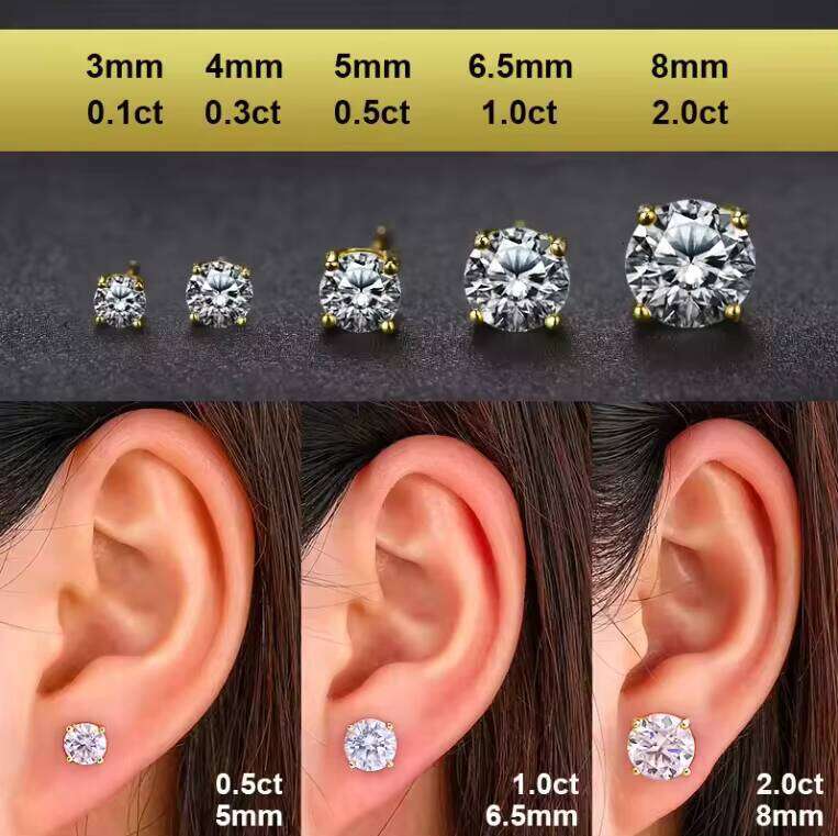Wholesale Moissanite Stud Earrings 0.5-3Ct 18K Gold Plated S925 Sterling Silver Vvs1 Lab Diamond Unisex Jewelry
