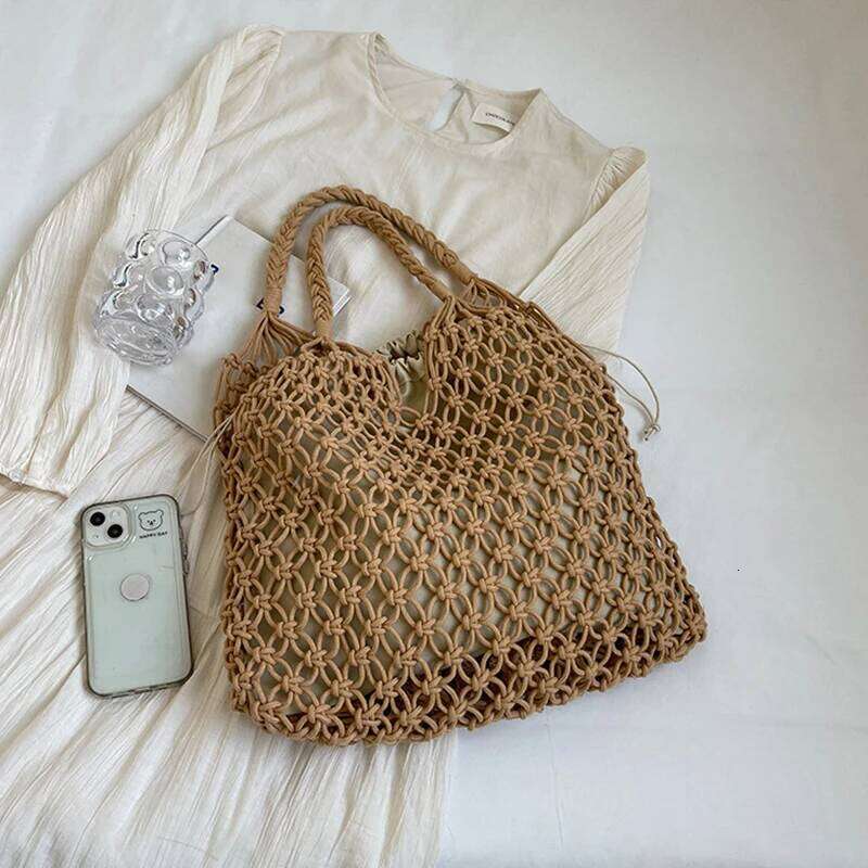 Summer Handmade Knitted Boho Shoulder Bag Large Woven Tote Beach Hollow out Women Handbags Stylish Shopping Carrier C260207