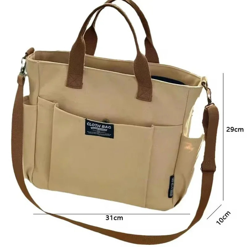 Urban Minimalist Female Student Large Capacity Commuting Horizontal Canvas Single Shoulder Diagonal Cross Portable Tote Bag260128