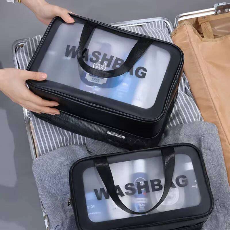 Dry Wet Separation Double Transparent PU Makeup Portable Wash Bag Cosmetic Storage for Travel Gym Swimming Essentials Y260206