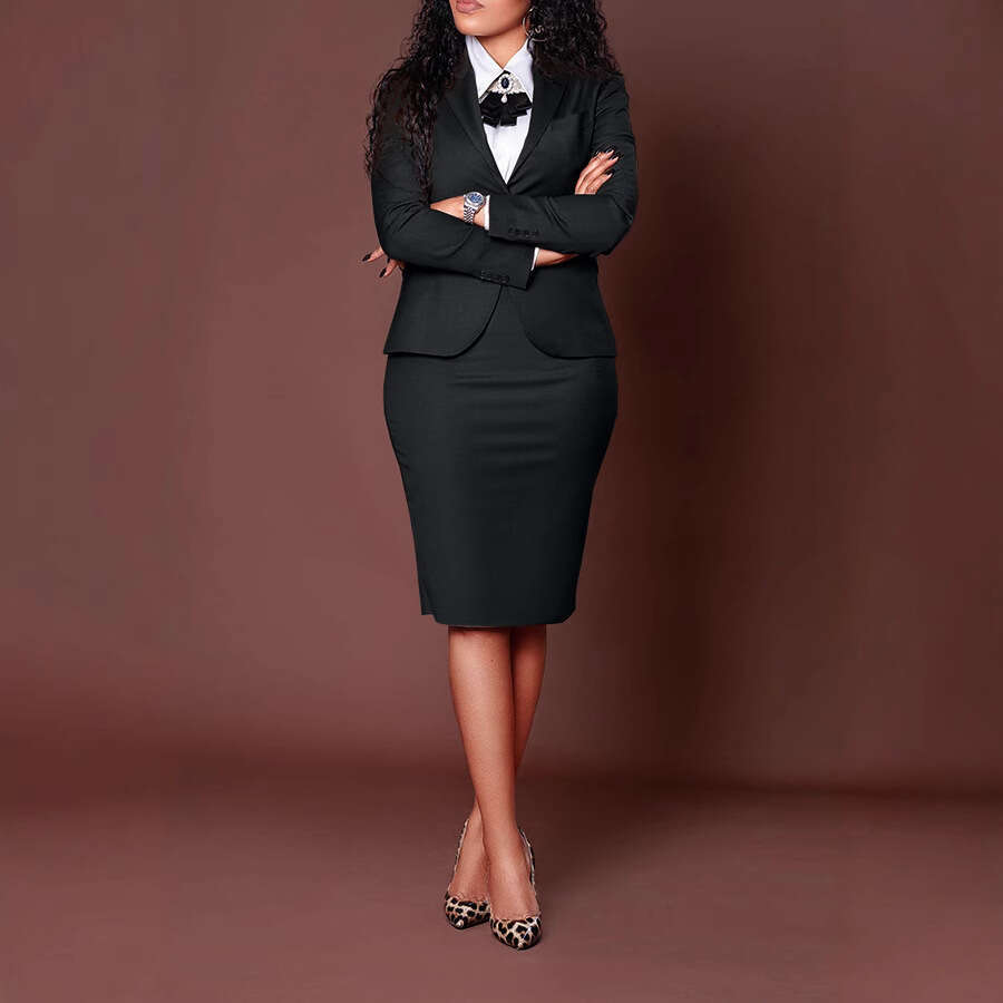New Spring Autumn Cross-Border European American Amazon Women's Fashion Professional Long-Sleeve Blazer and Bodycon Skirt Set