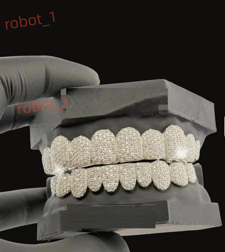 Pass Diamond Tester 925 Sterling Silver Rhodium Plated Grills VVS Moissanite Iced Hip Hop Mens Grillz Teeth Brilliant Cut