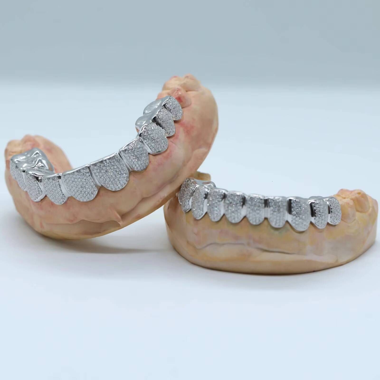 Handmade 925 Silver Fine Grillz Hip Hop Iced Out Moissanite Diamond Teeth Decoration Bling Out Bright Shine Teeth