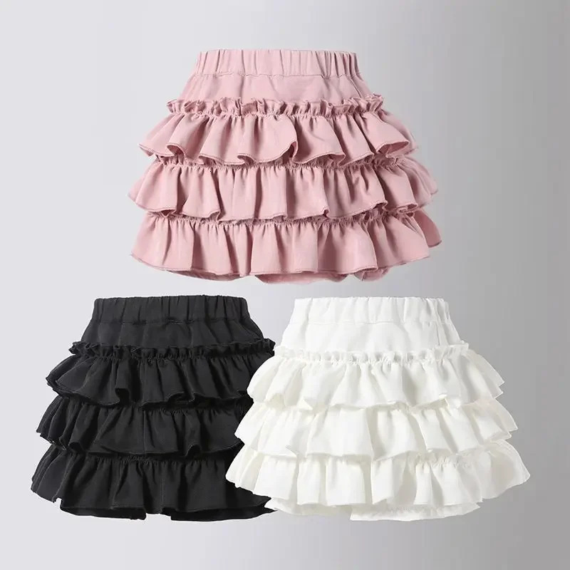 Summer Baby Girls Cake Skirts Solid Elastic Waist Children Girl Pleated High Quality Preppy Style Junior Dance Skirt 260207