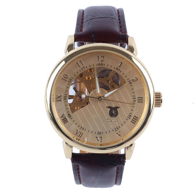 Hot-Selling Genuine Leather Men's Fashion Casual Skeleton Half hollow out Design Mechanical Watch