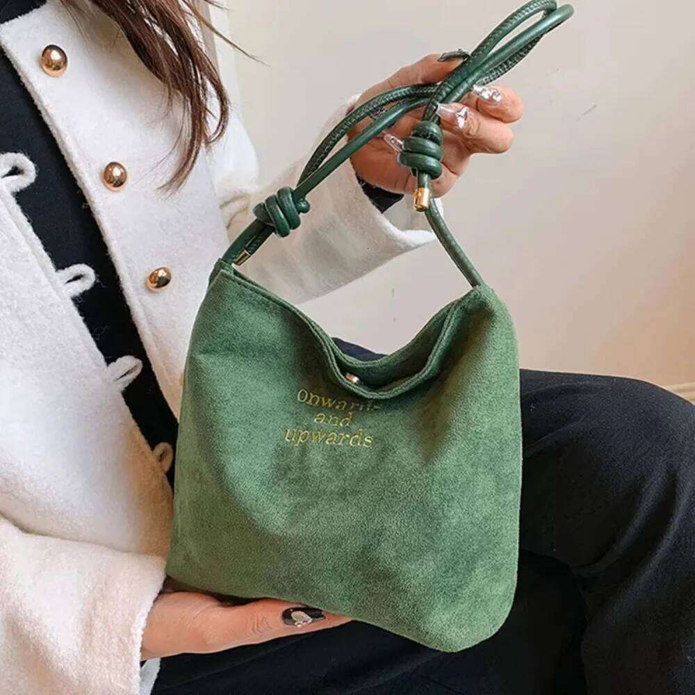 Large Capacity Women's Suede Handbag with Letter Pattern Magnetic Velvet PU Underarm Bag Retro Korean Luxury Style C260207