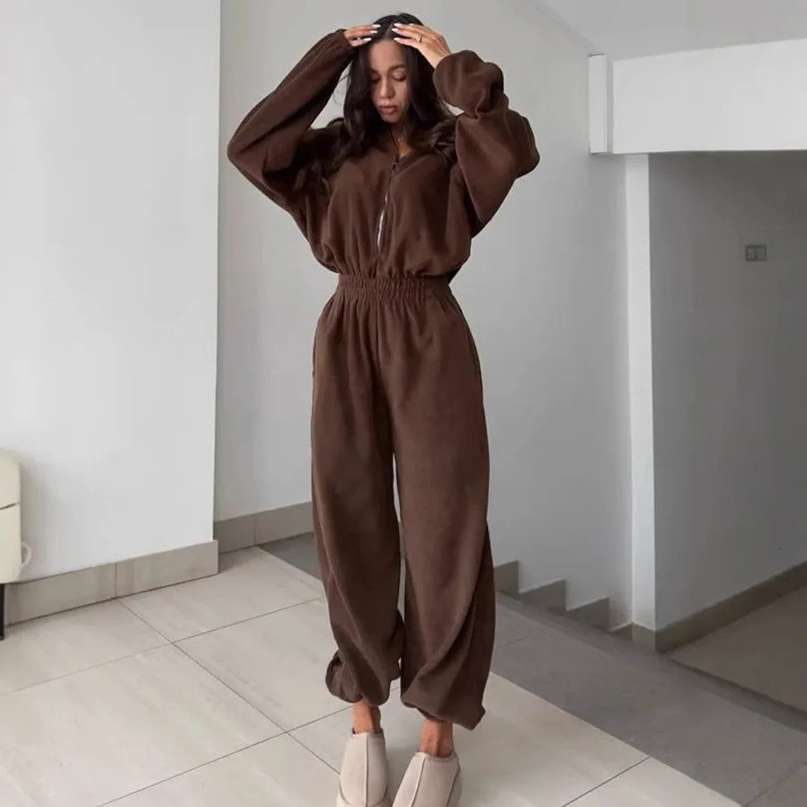 Zekye Woman Clothing Fashion Longsleeved Jumpsuit Womens Casual Semiopen Elastic Waist Elegant 260126