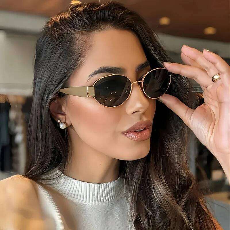 Oval sunglasses for women men trendy metal frame sun glasses classic shades Y260207