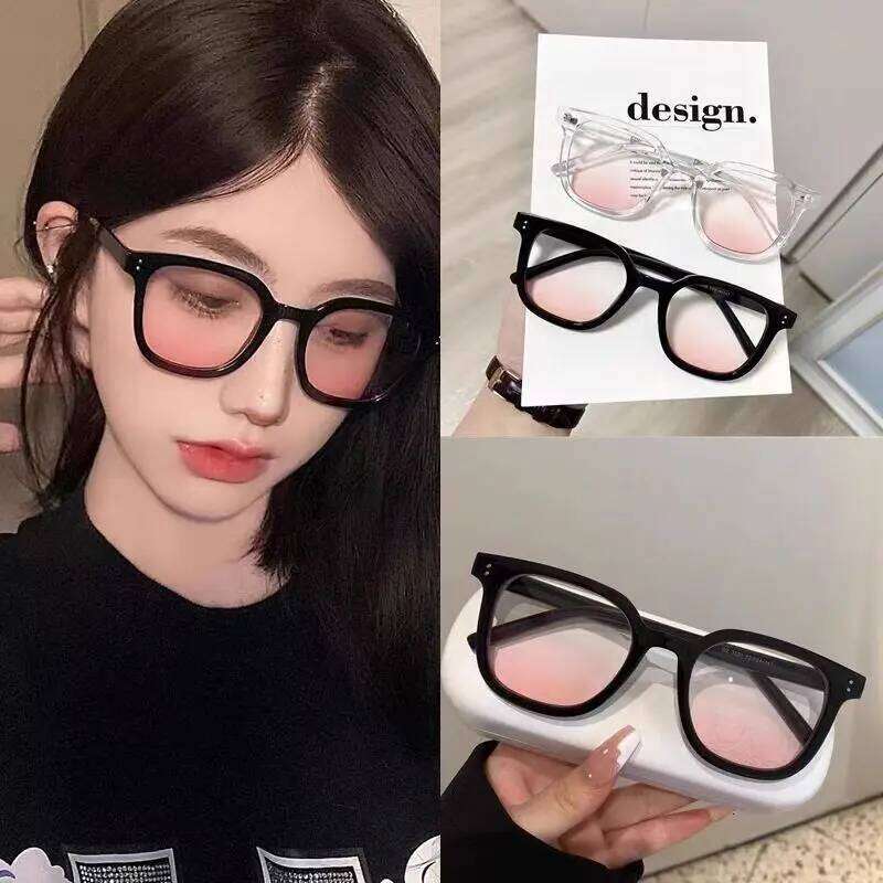 Powder Blusher Glasses Women Fashion Korean Oversized Gradual Eyeglasses Black Frame Pink Vintage Trend Square Sunglasses Y260207