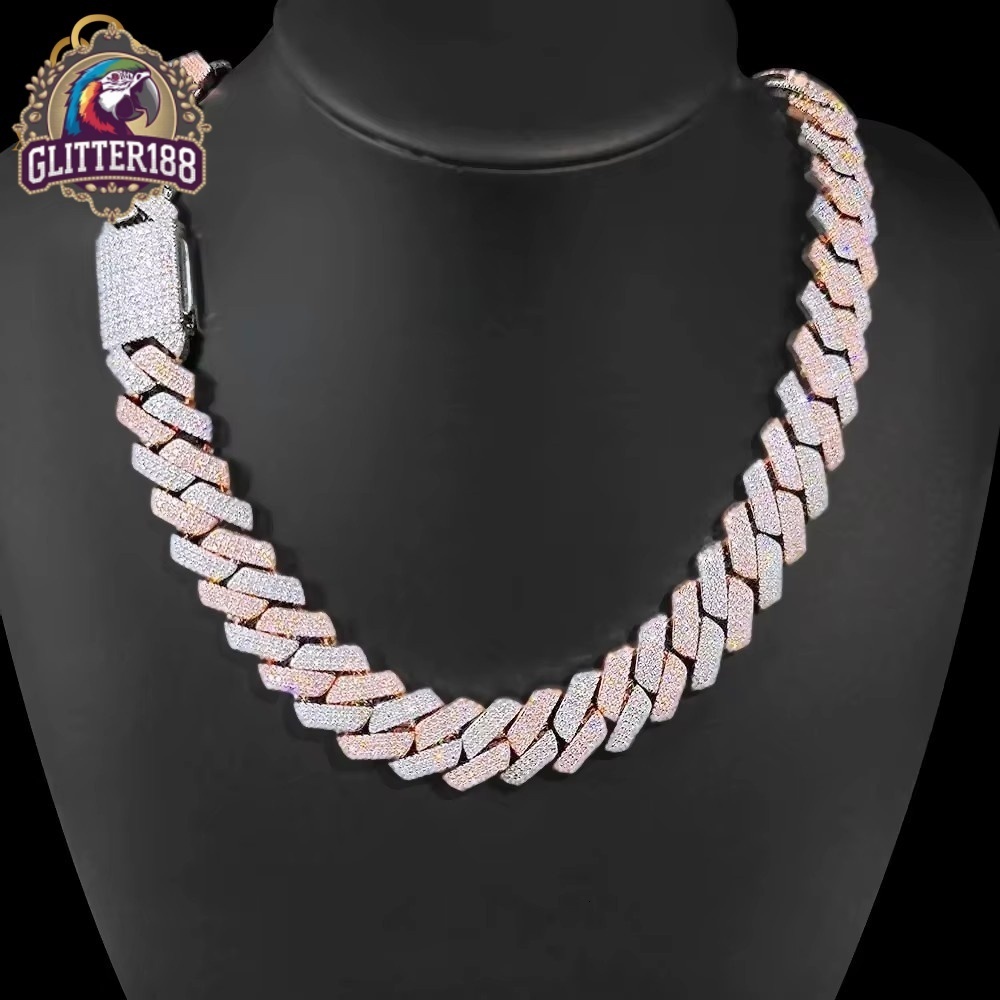 Xs 20mm Silver Gold Plated Cuban Link silver Chain Hop Iced Out Bracelet Necklace Fine Jewelry for Men and Women