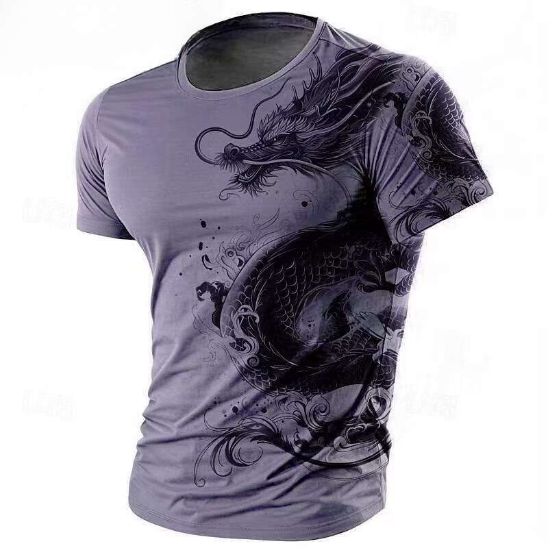 New 3D Chinese Pattern Casual Summer Fashion Printed Round Neck Men's Short Sleeve Loose Fit Luanyun