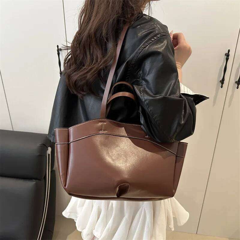 Women Tote Underarm Large Capacity PU Leather Shoulder Vintage Solid Crossbody Bag Trendy Briefcase Bags with Purse C260207