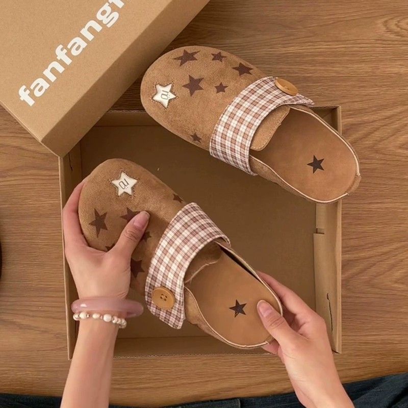 Women'S Summer New Style Outside Wear A Foot Pedal Flat Shoes Inside The Increased Head Half Slipper Single Shoes