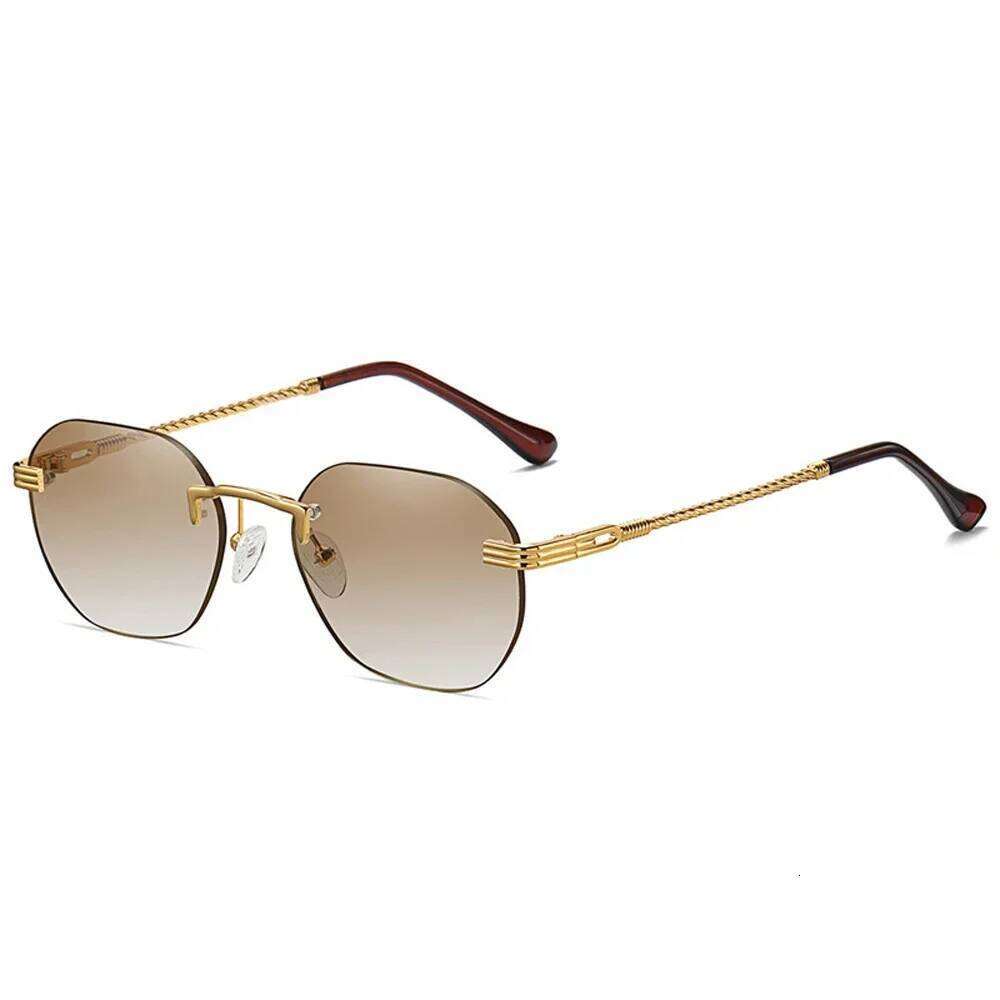 Brown Frameless Gold Metal Ladies Sunglasses Rimless Gradient Lens Blue Fashion Sun Glasses For Men UV400 Summer 2025 Y260207
